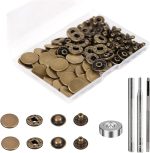 24 Sets Heavy Duty Leather Snap Fasteners Kit, BetterJonny 17mm Metal Snap Buttons Press Studs Leather Rivets Snaps with 4 Setter Tools for Clothes Bracelet Jackets Jeans (Silver)